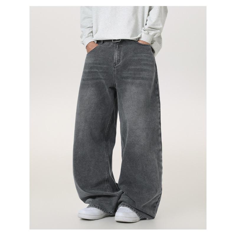 Men S Vintage Distressed Wide Leg Straight Loose Fit Jeans