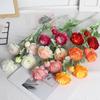 European Flocked Peony with Dew-Lotus Finish - Artificial 3-Head Flower for Home or Wedding Decoration