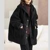 Women Autumn Mid-Long Causal Pocket Jacket Lamb Plush Hooded Overcoat Outerwears