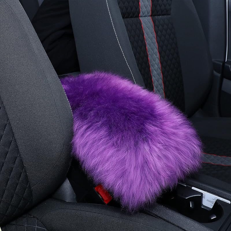 Frienda Furry Armrest Cover Auto Center Console Cover Car Soft Console Pad, Real Sheepskin Wool Soft Fluffy Auto Center Armrest Pad For Most Car
