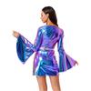 Womens 70s Disco Costume V Neck Flared Sleeve Crystal Decor Metallic Shiny Bodycon Dress