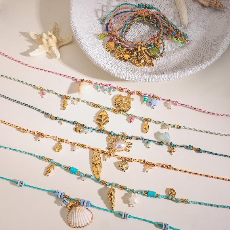 Fashion Bohemian Shell Pendant Necklace Charm Ocean Theme Chain Necklace Jewelry Charm Chain Vacation Accessory