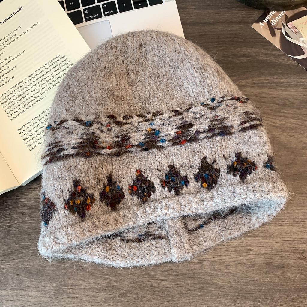 Vintage Knit Beret Wool Blend Warm Hat For Autumn Winter Women