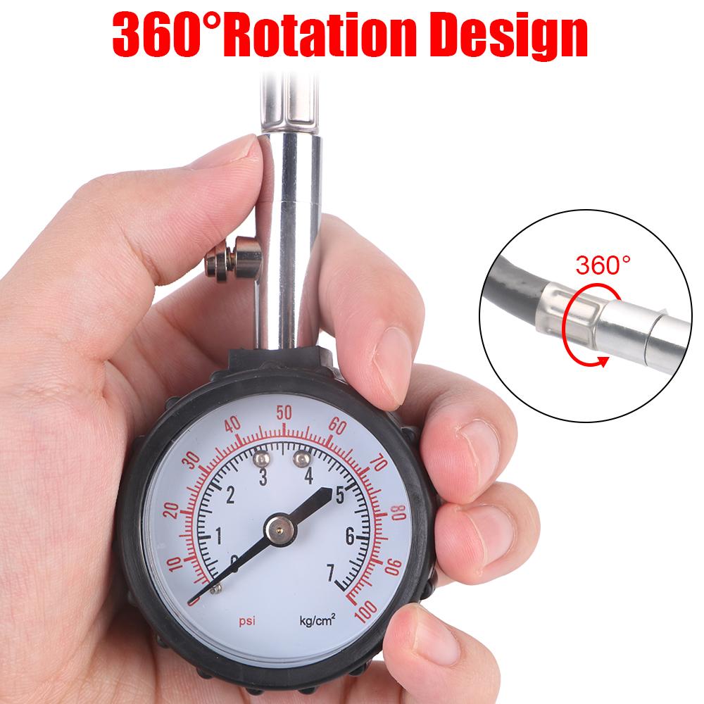 0-100PSI Car Tire Pressure Gauge High Precision Monitor Long Tube Tyre Tester Meter Copper Nozzles Truck Motorcycle Accessories
