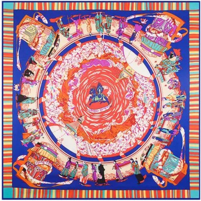 Luxury Brand Scarf Large Square Scarves Headband Tibet Pilgrimage Print 100% Silk Twill Silk Scarf For Women, Shawl Hijab