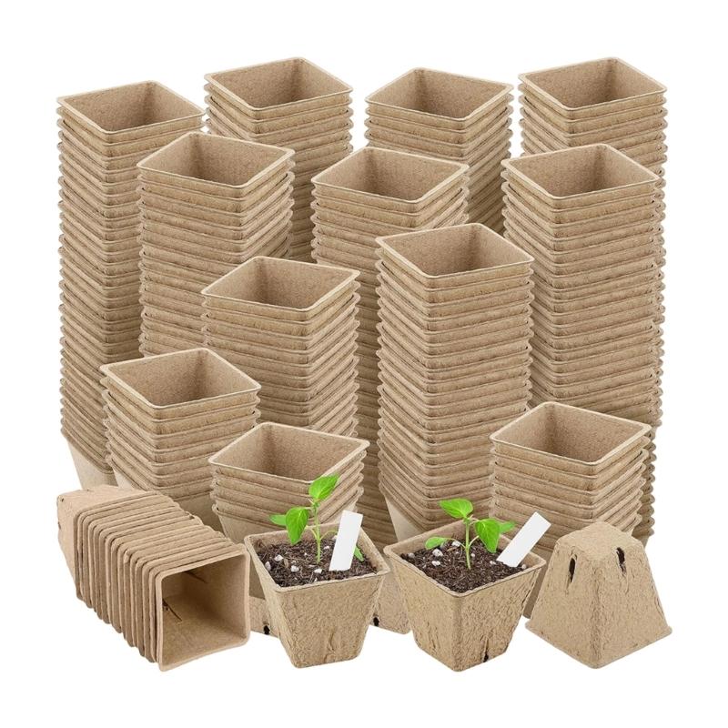 100pack Biodegradables Seedling Pots With Labels Nursery Cups Garden Tray For Indoor Outdoor Gardening