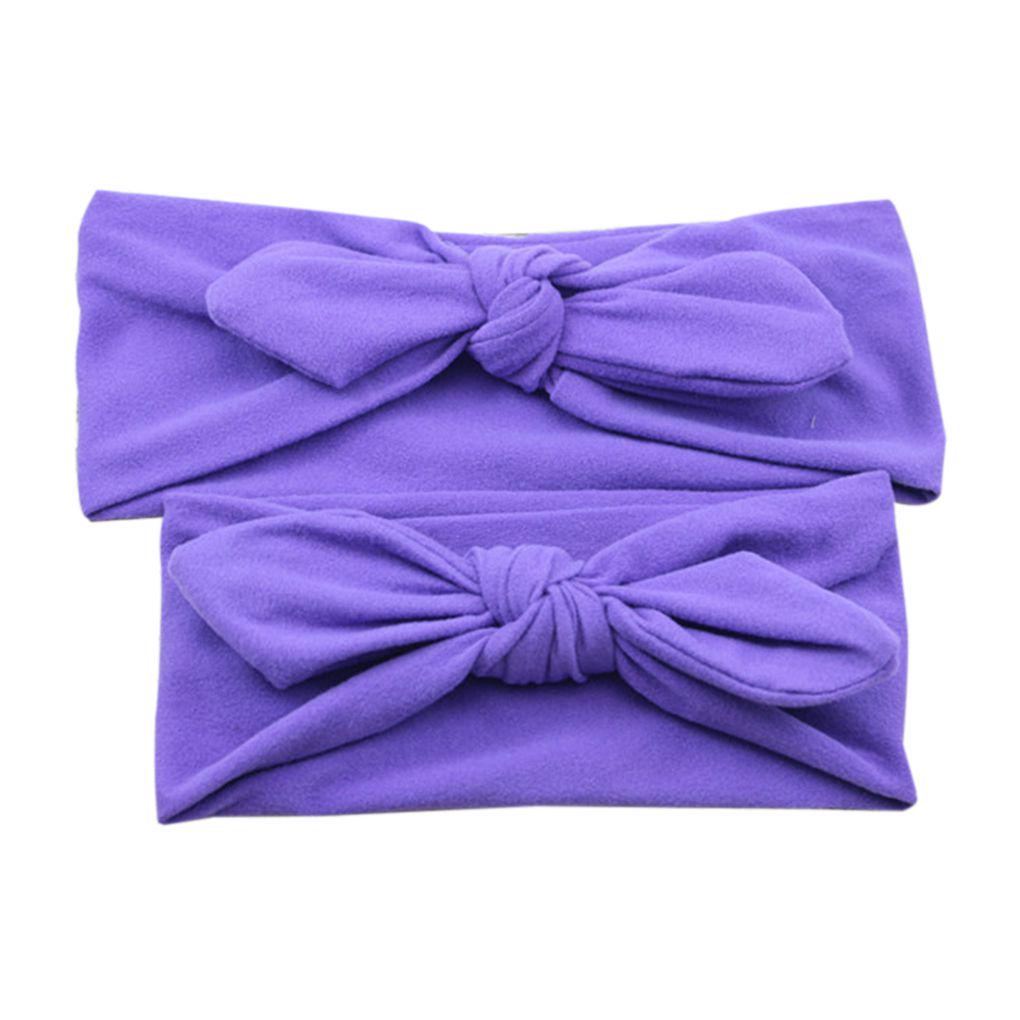 

2pcs/set Mom Baby Rabbit Ears Headbands Bowknot Turban Knot Headwear Hair Wrap фиолетовый
