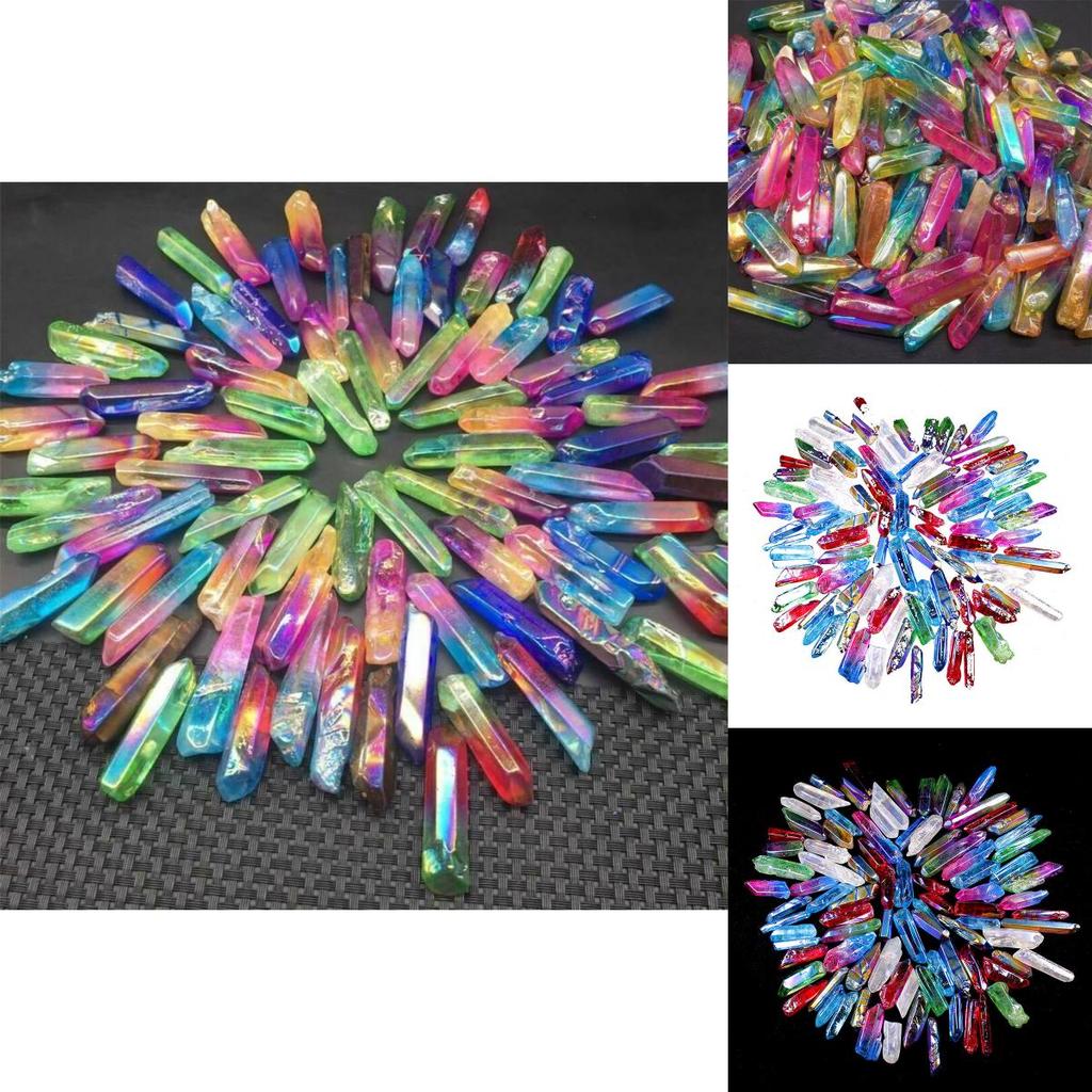 Beautiful Titanium Plating Rainbow Aura Quartz Crystal Point Healing Ornaments 100g Set