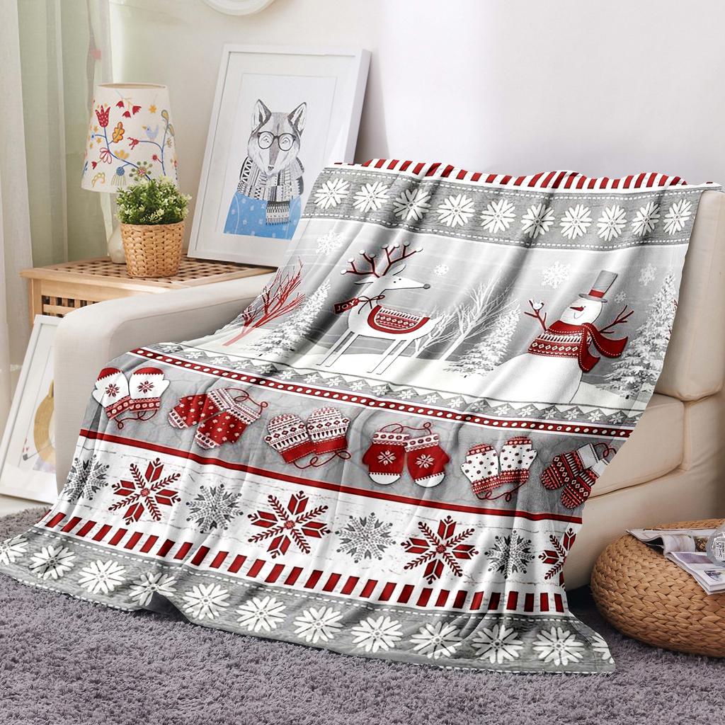 Retro Christmas Reindeer Snowman Flannel Blanket Super Soft Warm Anti-Pilling For Sofa Bed Travel Perfect Holiday Birthday Gift