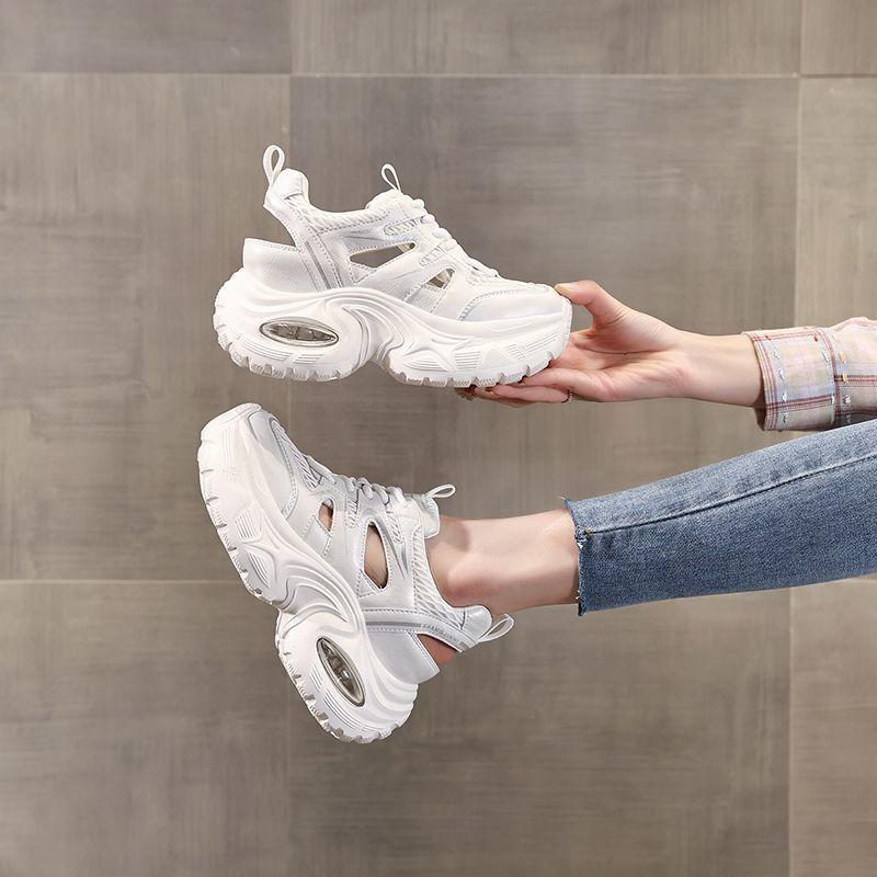 Thick-soled Inner Height Increase Mesh Breathable Fashion Dad Shoes Women's Summer New Hollow Muffin Sports and Leisure Shoes