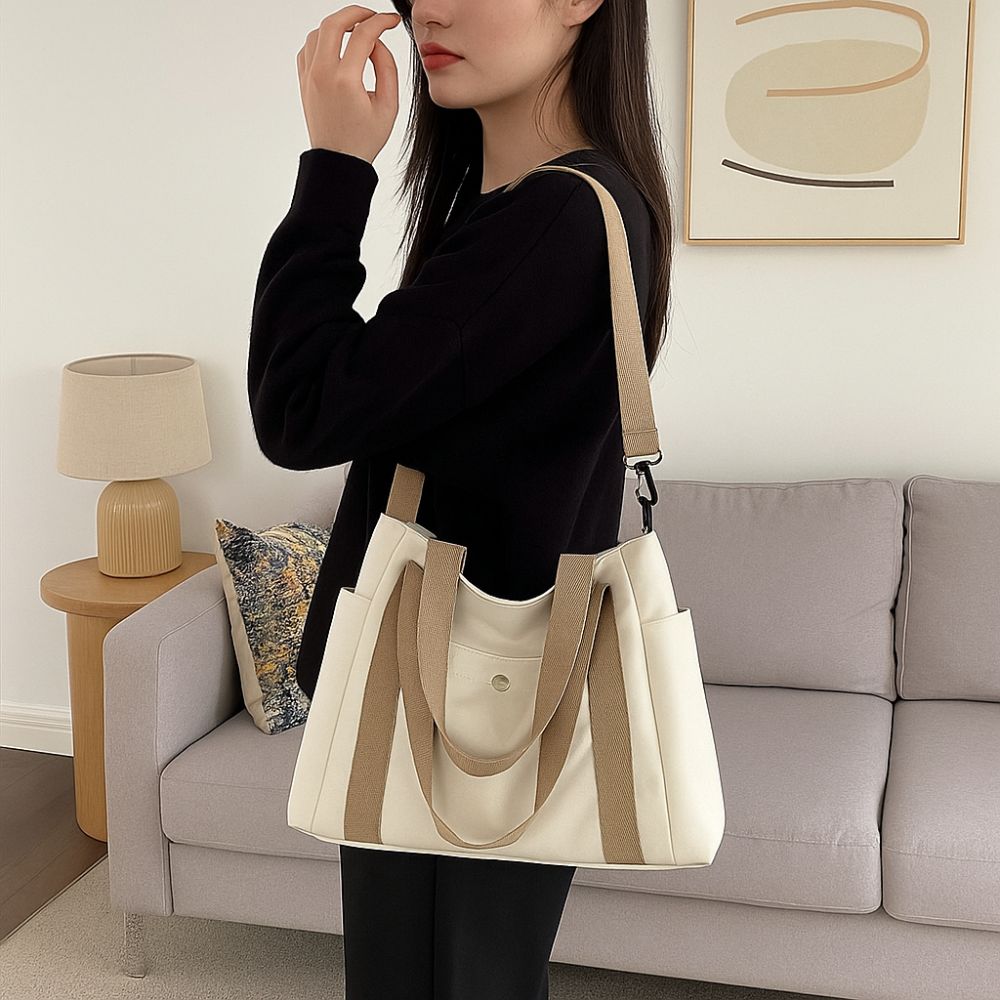 Large Capacity Multi Pocket Tote Bag Solid Color Nylon Crossbody Bag Canvas Tote Bag Commuting