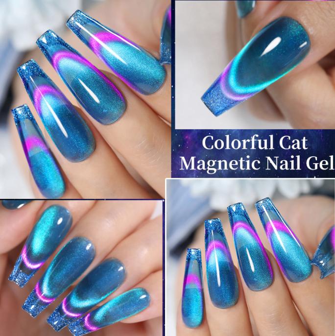 Blue Cat Eye Nail Gel Art Glitter Shinny Effect UV Gel Polish Shimmer Dust DIY Nails Decor