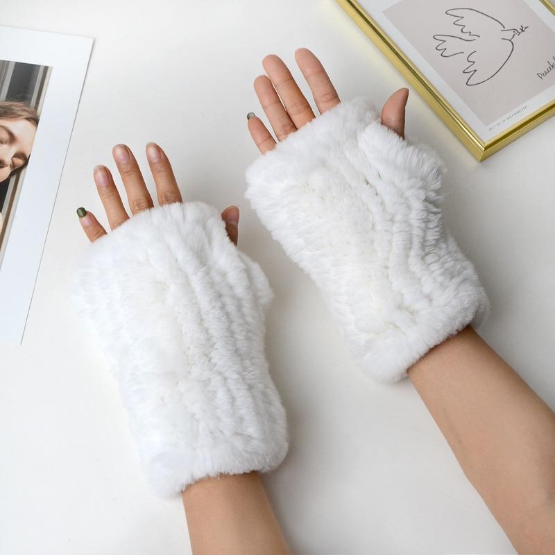 

Новые женские вязаные варежки из 100% натурального меха кролика рекс, зимние теплые женские перчатки без пальцев из натурального меха, вязаные меховые варежки ручной работы 02