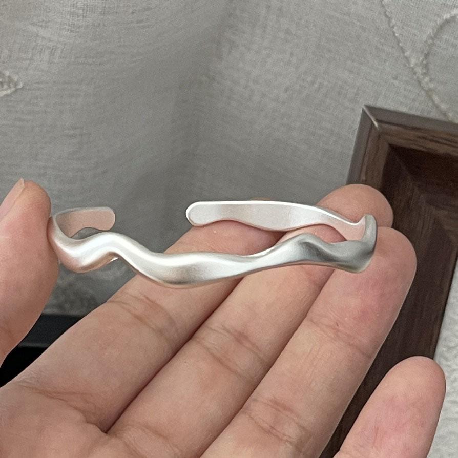 100% Solid 925 Sterling Silver Retro Bracelet for Women Geometric Wave Line Handmade Sparkling Simple Bracelet Birthday Gift