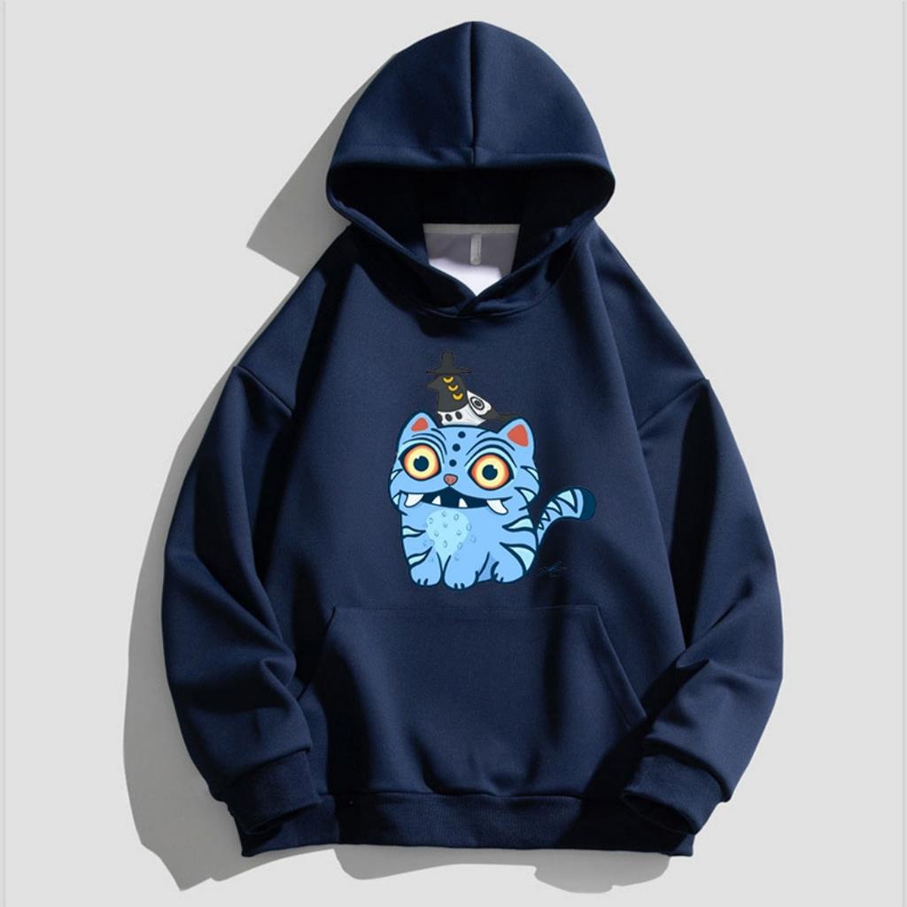 Children's Kpop Style Hooded Sweatshirt with Cute Tiger and Crow Cartoon Girl Hoodies on Top