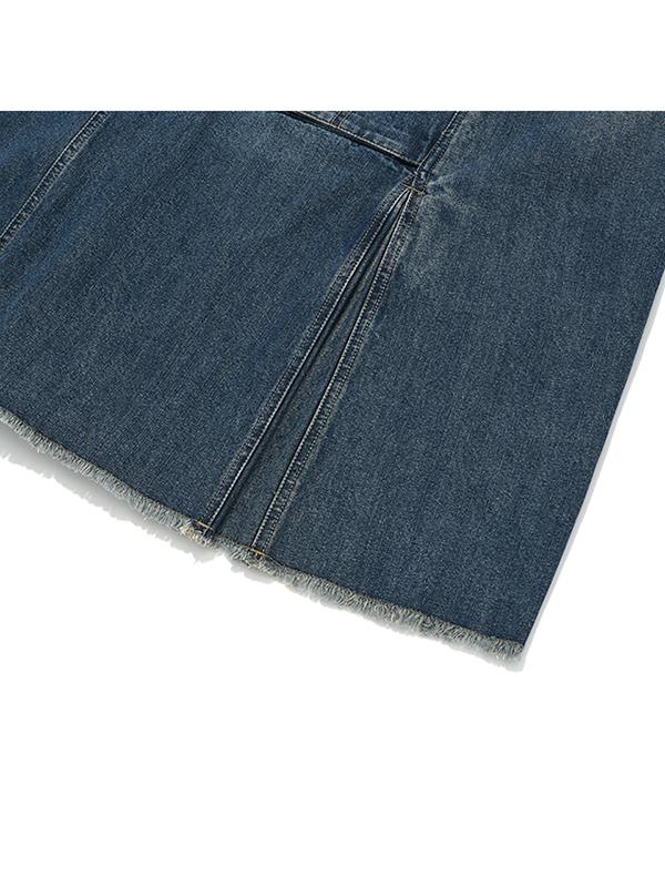 Kirsh Vintage Cargo Denim Long Skirt [Dark Blue]