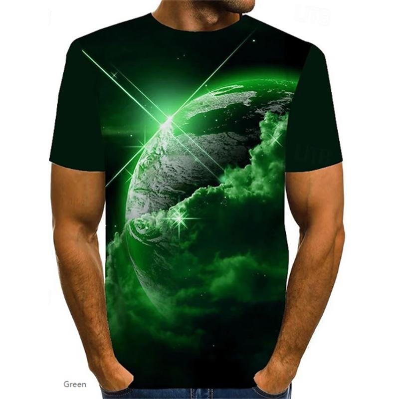 New Summer Men's Fashion T-shirt Personality Planet Printed Men's T-shirt Top