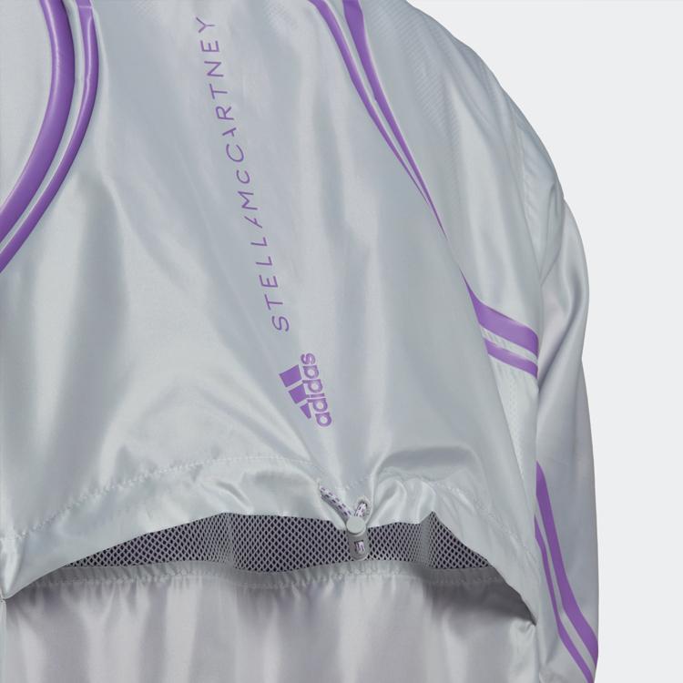 Adidas X Stella McCartney Kollaboration Letter Logo Print Kapuzen-Reißverschlussjacke Damenjacke Hell-Cyan-Grau HG6866