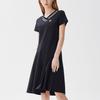 Fila Logo V-Neck Sporty Fashion A-Line Short Sleeve Dress Women Dresses Black F11W128305F-BK