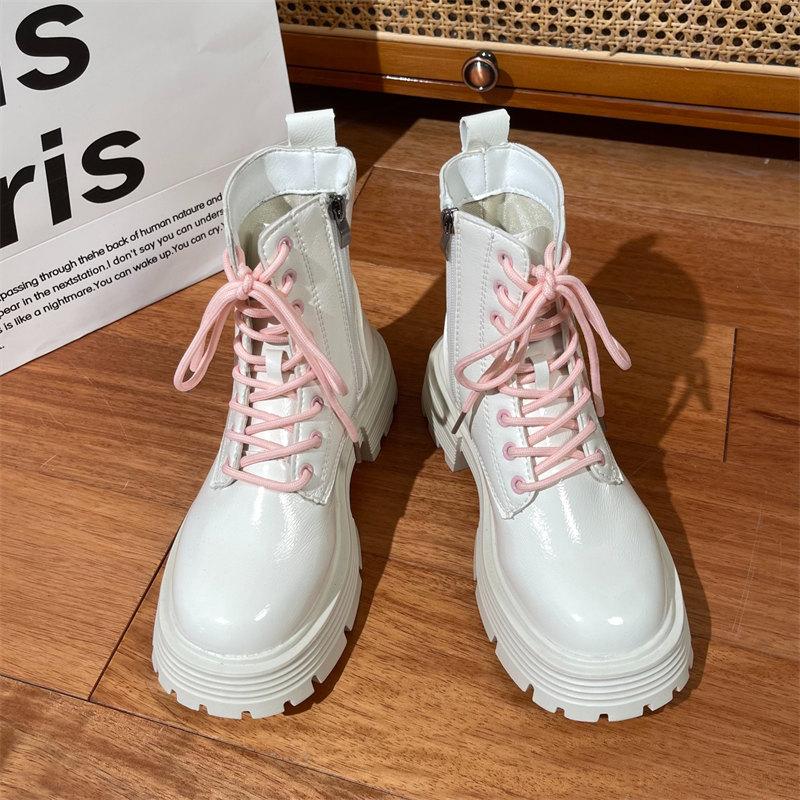 Fashion Winter New Style Fashion Boots Women’s Mid-tube Thick Heel Soft leather Lace up design Ankle Boots Women’s Chunky Platform Boots