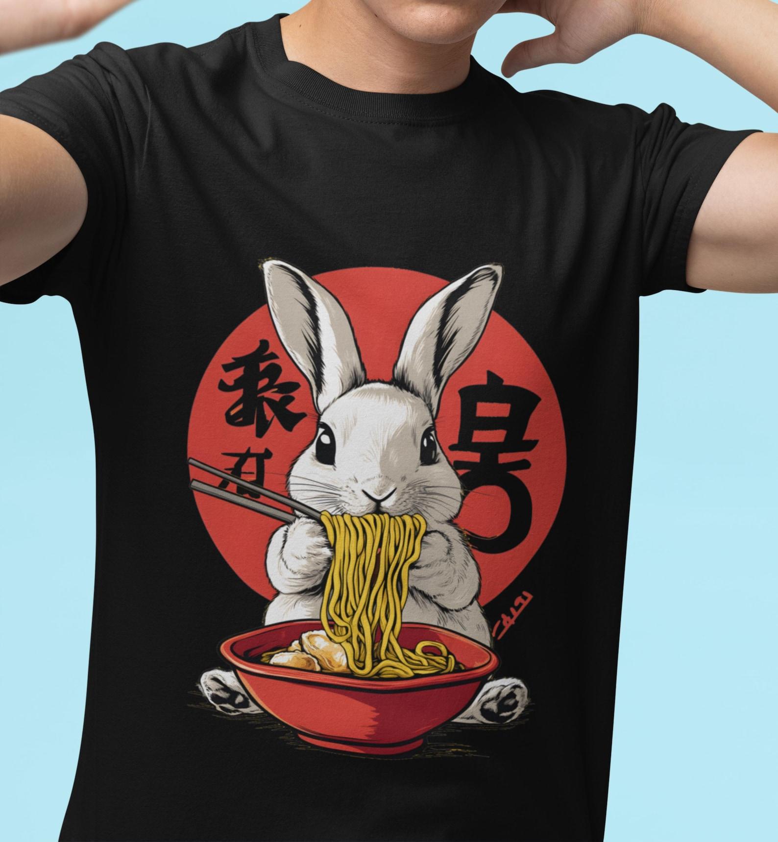Retro Rabbit Ramen T-Shirt: Funny Foodie Gift L