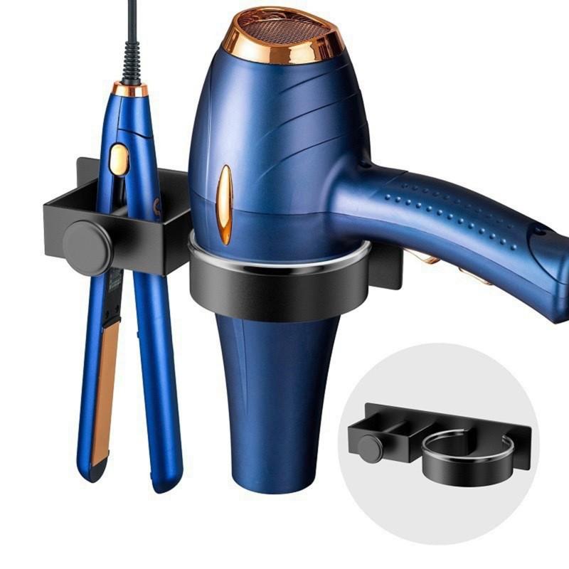 Aluminum No-Drill Wall Mount Hair Dryer Holder, For Bathroom 2Pc Storage Solution