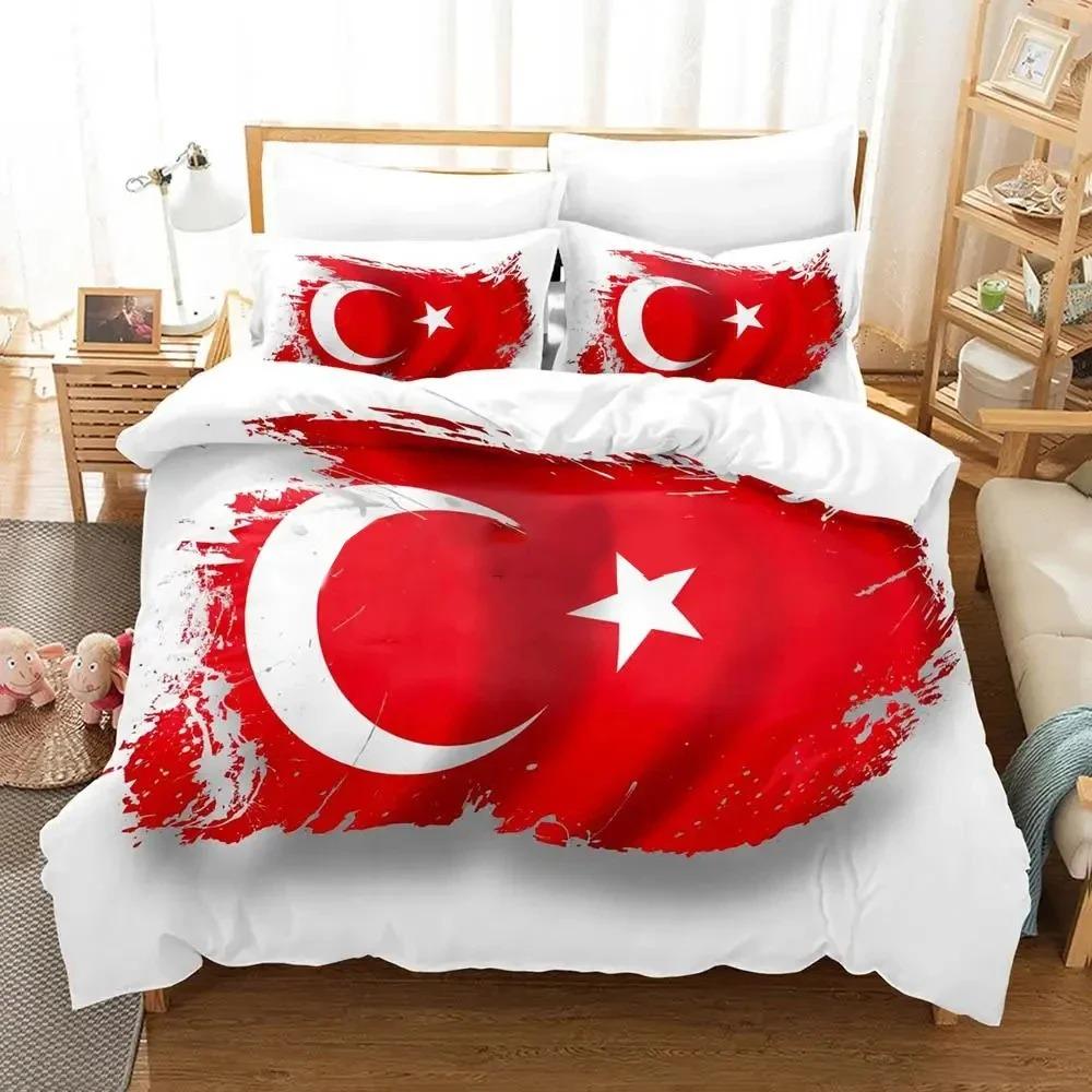 Al Bayrak Bettwäscheset mit türkischer Flagge, Bettbezug, Bettset, Bettbezug, Kissenbezug, Bettdecke, Kingsize-Bett, Queensize-Bett, Jungenbettwäsche für Erwachsene