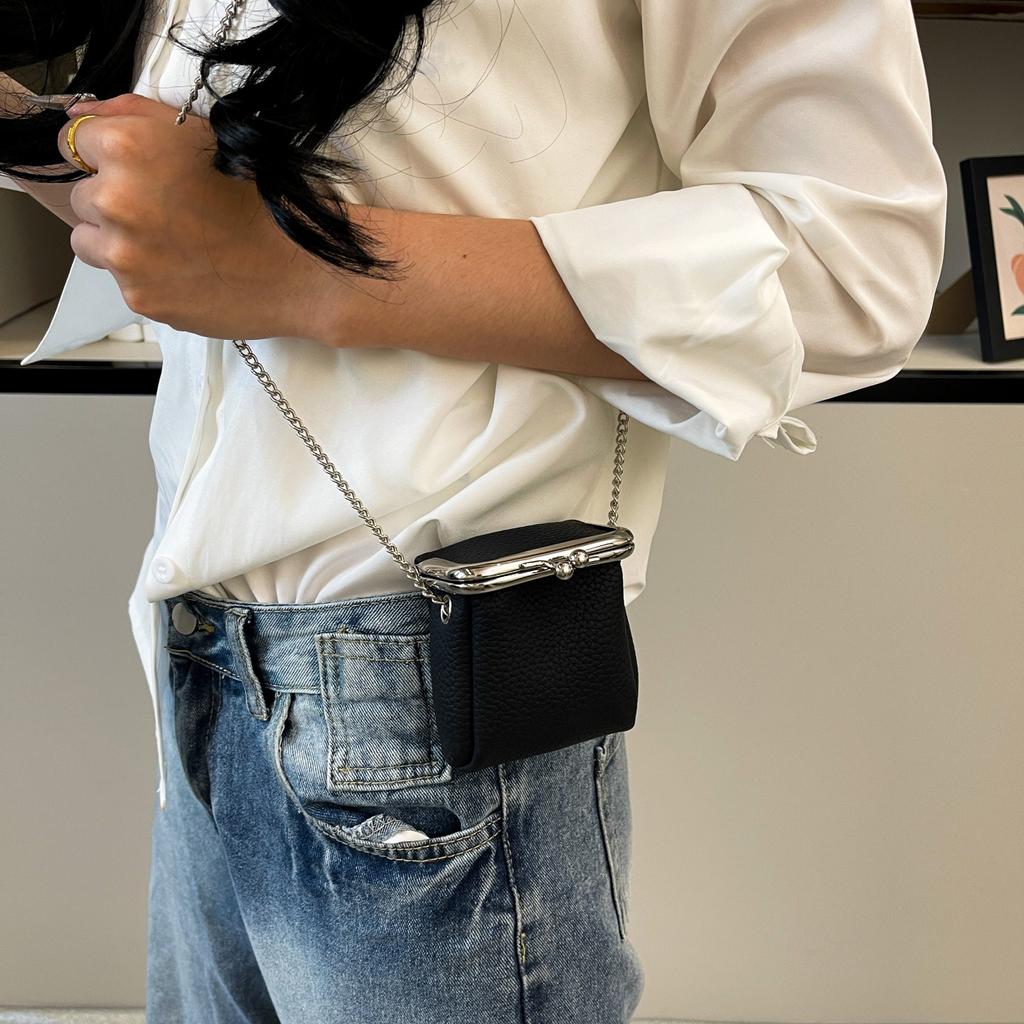 Retro Square Women Coin Purses Genuine Leather Hasp Small Wallet with Chain Key Lipstick Card Holder Female Clutch Shoulder Bag
