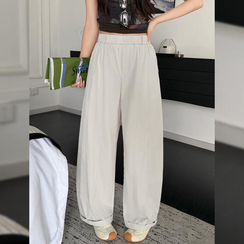 Bailuyu Lightweight High-Waist Wrinkle Texture Curved Leg Pants M