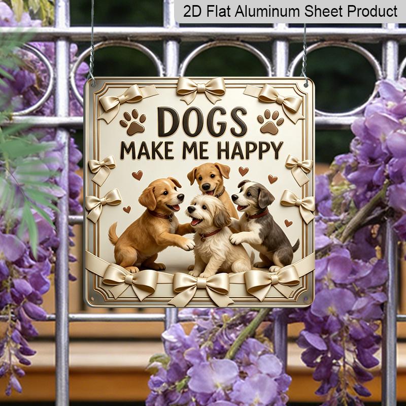 2D Flat- 1pc, Cute Dog Healing Vintage Square Aluminum Sign, Playful Cute Dog Healing Text Theme Decoration Hallway or Living Room Joyful Display