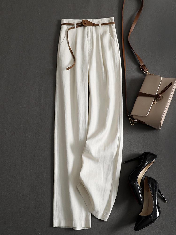 Tencel Linen High-Waisted Wide-Leg Flare Pants - Lightweight Summer Commute Wear for Women L