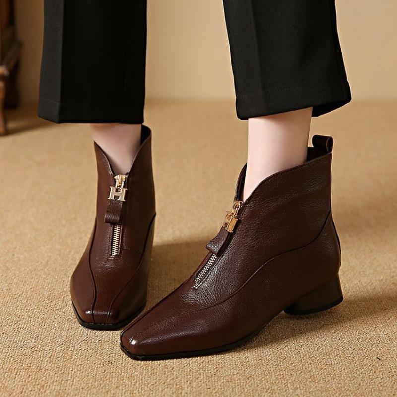 

Fleece Shoes, Thickened Chunk-heeled Ankle Boots, New Cotton Boots for Women, Square-toed Mid-heeled Boots 41 коричневий