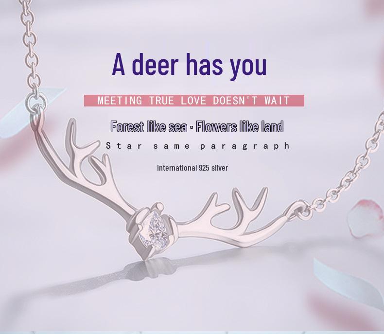 Christmas Reindeer Pendant Necklace, Versatile Antler Design, S925 Silver Fashion Clavicle Chain