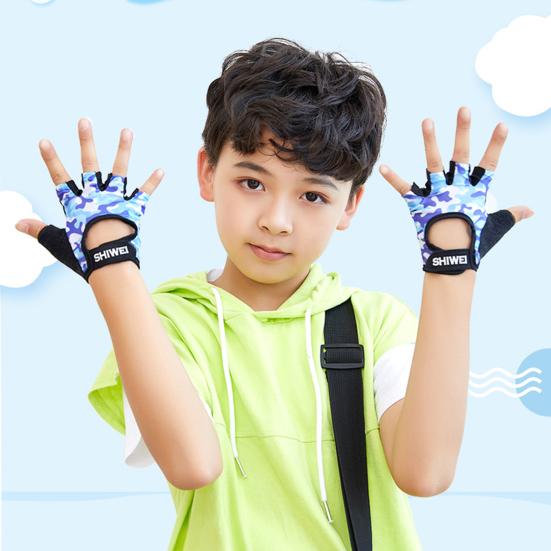 1 Pair Kids Half Finger Gloves Adjustable Wear-Resistant Non-Slip Hand Injury Prevention Fishing Cycling Outdoor Sports Gloves