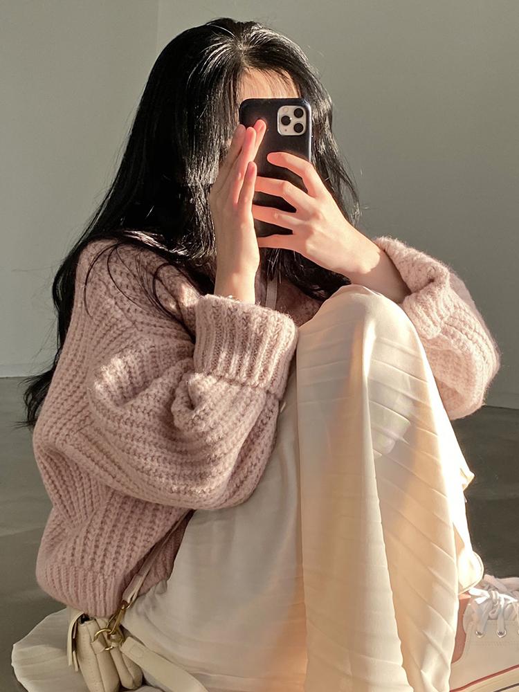 2026 Korean Thick Women Cardigan Knitted Sweater Autumn Winter Chic Loose Long Sleeve Tops Simple Solid Sweater Female