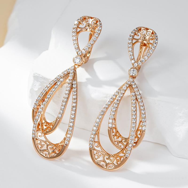 Kienl   Rose Gold Color Vintage Long Earring For Women Glossy Metal Shiny Natural Zircon Accessories Trend Daily Jewelry