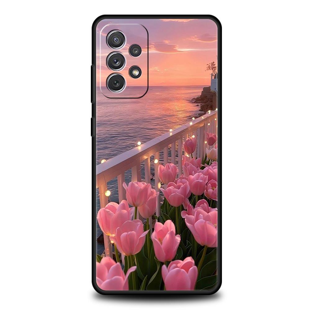 

Чехол для Samsung A17 A15 A13 A51 A71 A41 A31 A21S A07 A05 A35 A55 A23 A25 A33 A53 A73 5G Чехол Розовый Цветок Тюльпана Сердце Galaxy A23