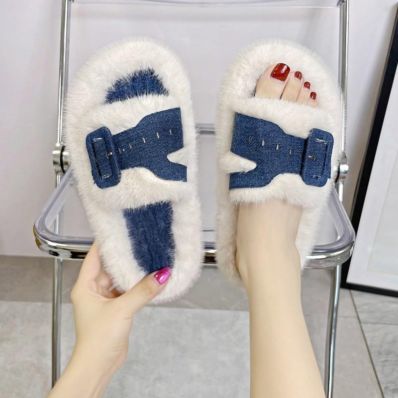 Fashion Internet Celebrity Platform Plush Slippers for Women's Outward Wear, New Velvet Cotton Mops for Autumn and Winter 2025
