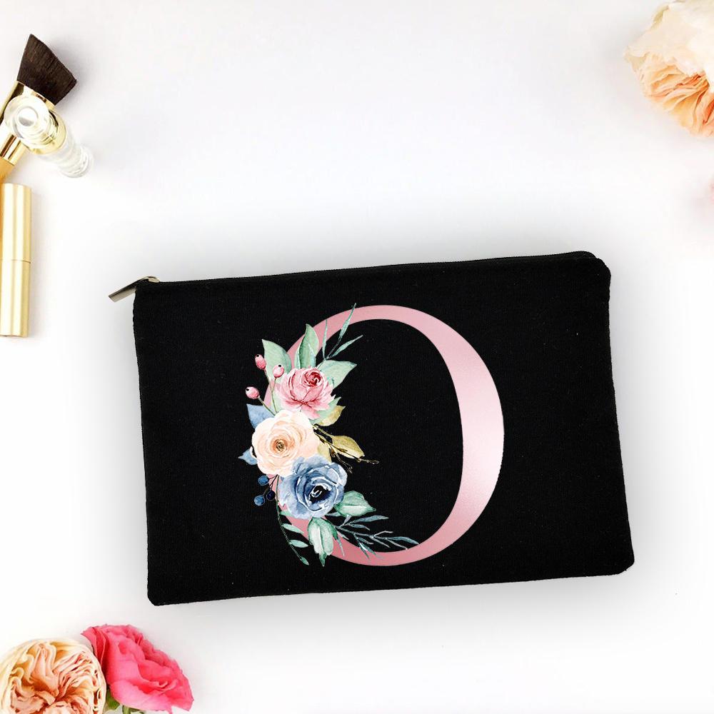 Pink Alphabet Flower A-Z Makeup Bag Make Up Pouch Women Shopping Travel Cosmetic Storage Lipstick Bags Large Capacity Organizer