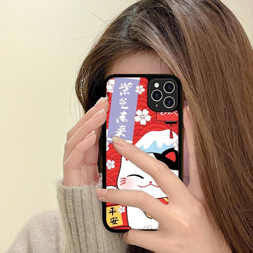 Maneki Neko Lucky Money Cat PC+TPU Phone Case For IPhone 11 12 13 14 15 16 17 Plus Pro Max Cover