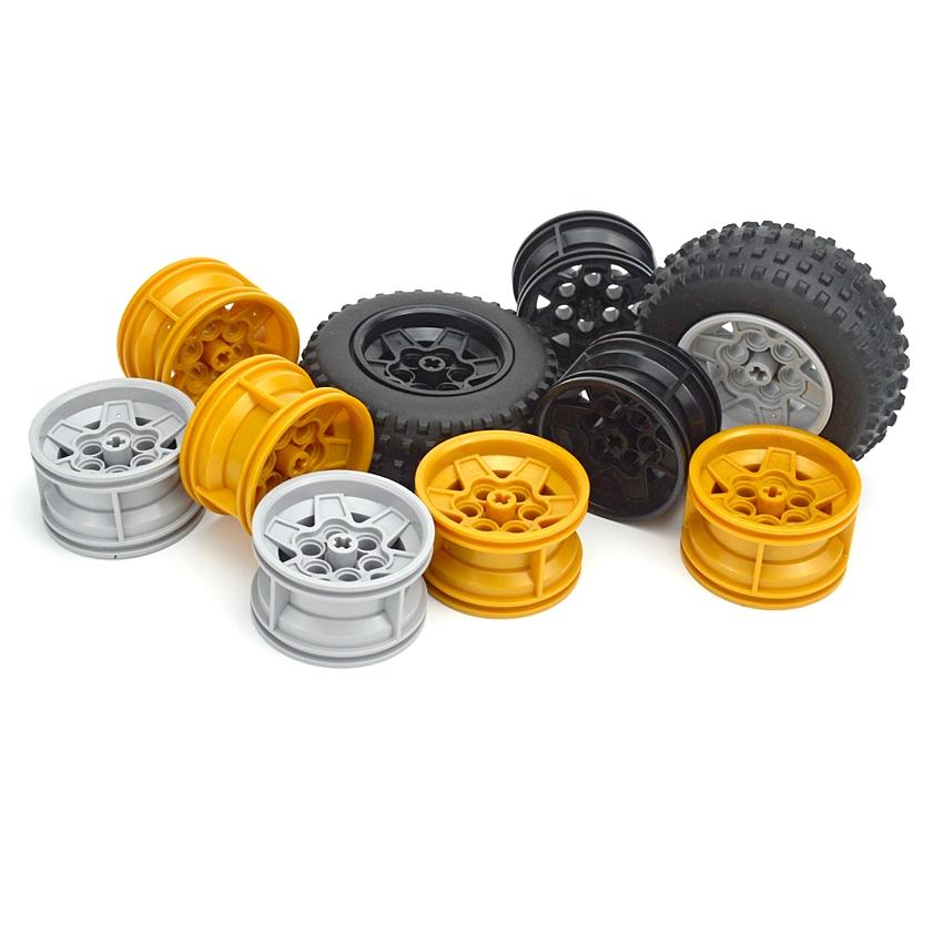 MOC Brick Wheel Hub Technical Tire Car Truck Vehicle Tire Construction Building Blocks 56145 32019 86652 56908 41897 54120 Leduo