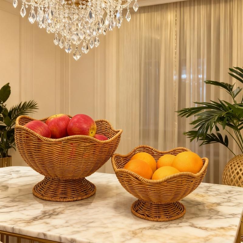 Elegante Cesto Frutta e Verdura Effetto Rattan Materiali PP Organizzatore Multiuso per Cucina con Design Floreale