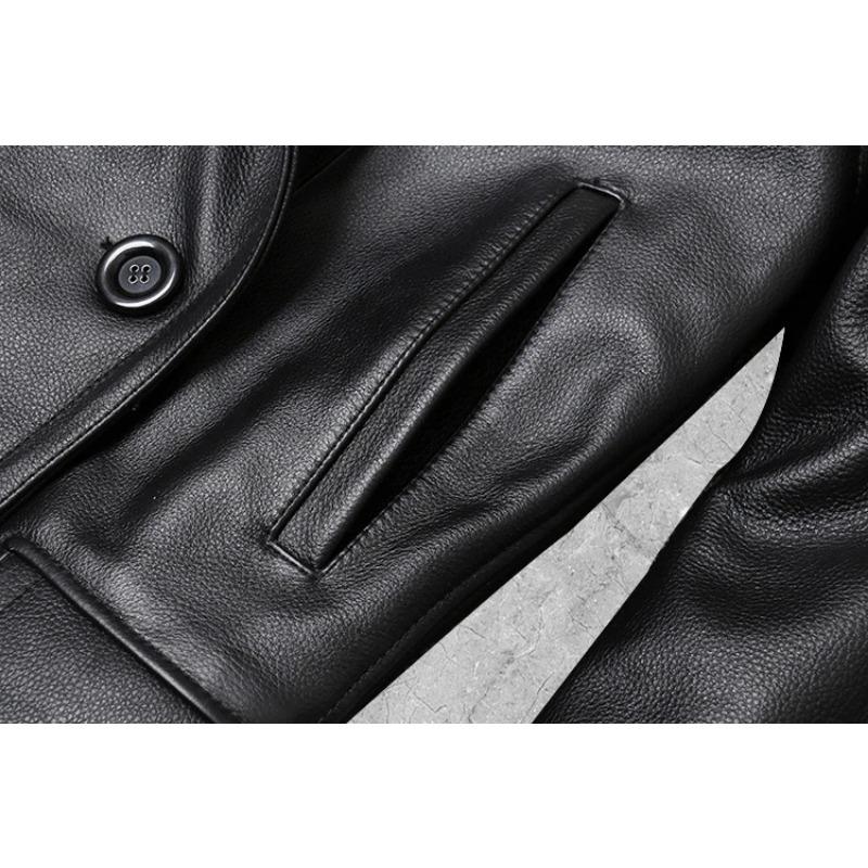 Čínská velikost Nová Pánská bunda z pravé kůže Pánská hovězí kůže Kabát Podzim Zima Pracovní Kabát Trench Styl Dvouřadé oblečení