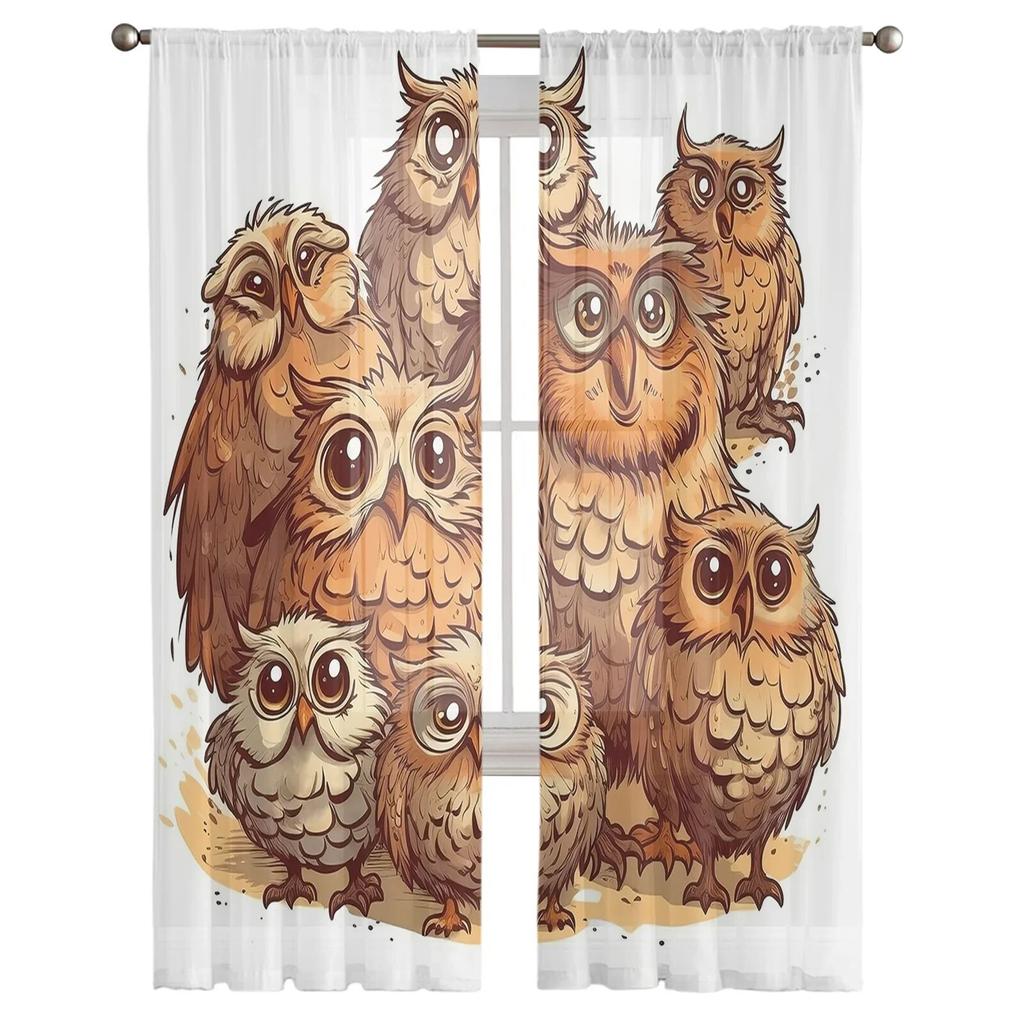 Owl Eyes Cute Claws Animal Window Curtains Sheer Chiffon For Living Room Bedroom Kitchen Decor