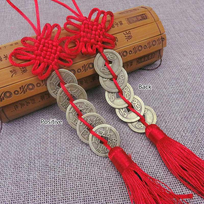 1Pcs Red Chinese Knot Lucky Charm Ancient Coin Pendant Decoration Collection Gift Keychain