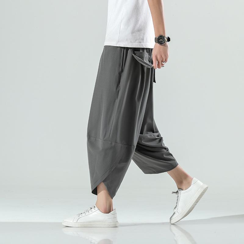 

Summer Thin Men s Casual Ice Silk Beach Pants Plus Size Loose Fit Bell Bottoms Harem Pants Lantern Shape XXXXXL сірий