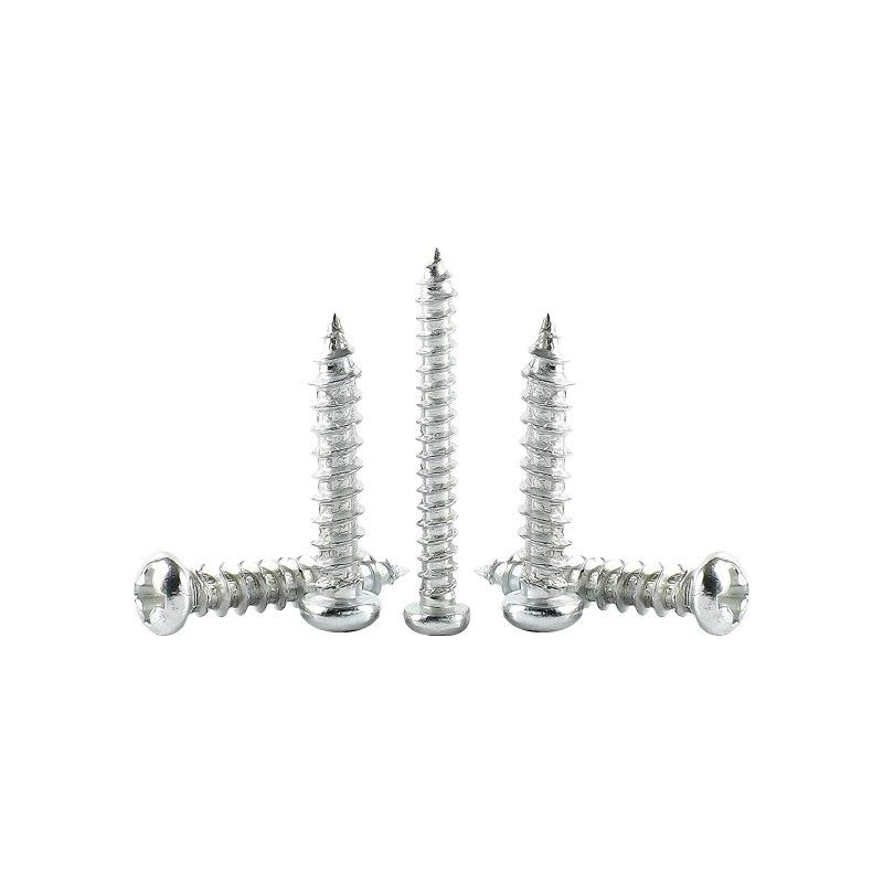 Galvanized Self-Tapping Screws, Round Head, White Zinc, PA Cross Pan, Pointed Tail M1.2-M4