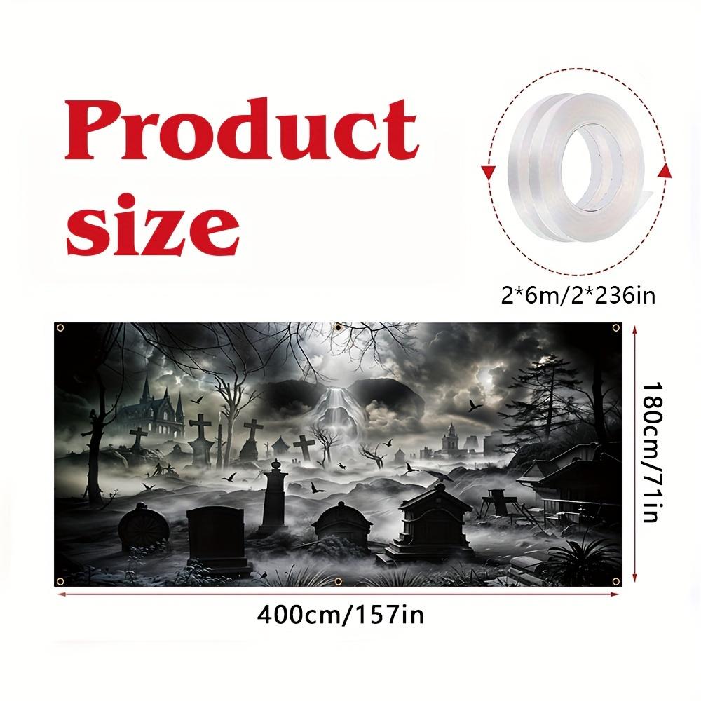 Halloween Garage banner - Durable polyester eerie cemetery and giant skull design Halloween horror party
