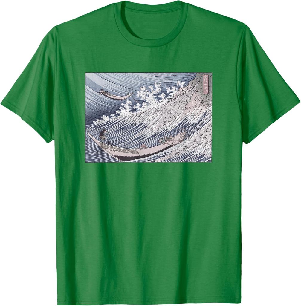 Hokusai A Thousand Views of the Sea Japanese Art Print Cotton Graphic Tee Casual Loose TShirt for Men