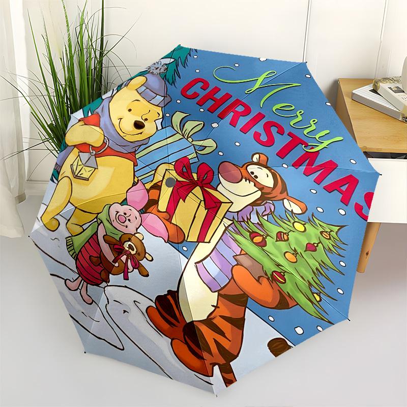 

Christmas, Winnie_the_Pooh Themed Automatic Opening and Closing Umbrella, Brightly Colored 8-rib Portable Umbrella, Suitable for Men and Wom